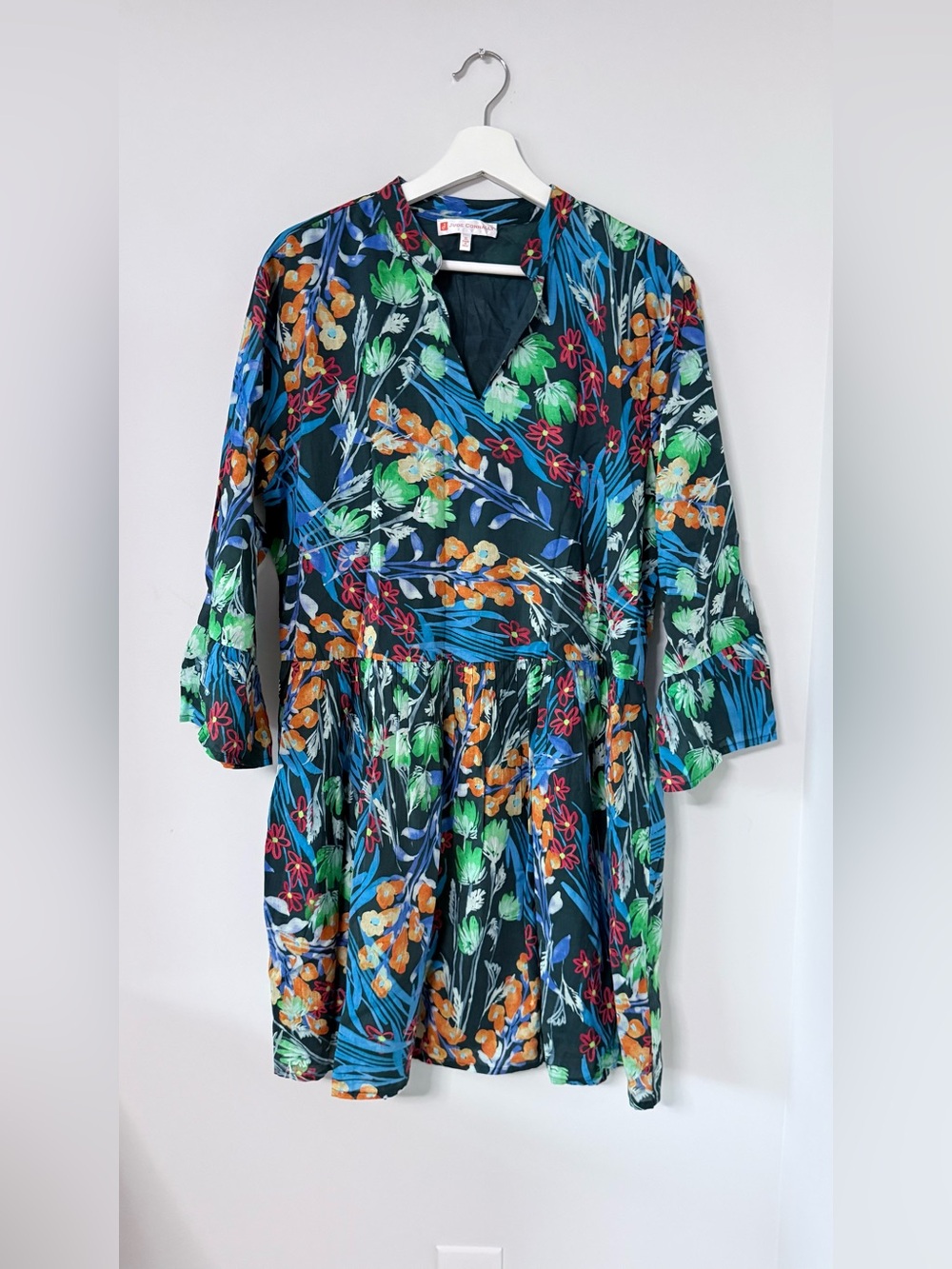 Jude Connally colorful floral vneck tiered dress Cotton Workwear Casual Women XL